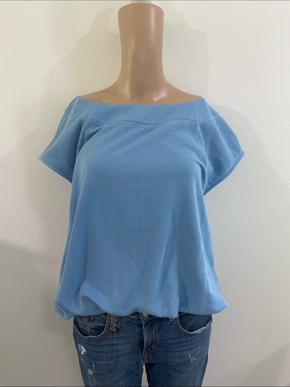 LOFT Sky Blue Boatneck Short Sleeve Blouse